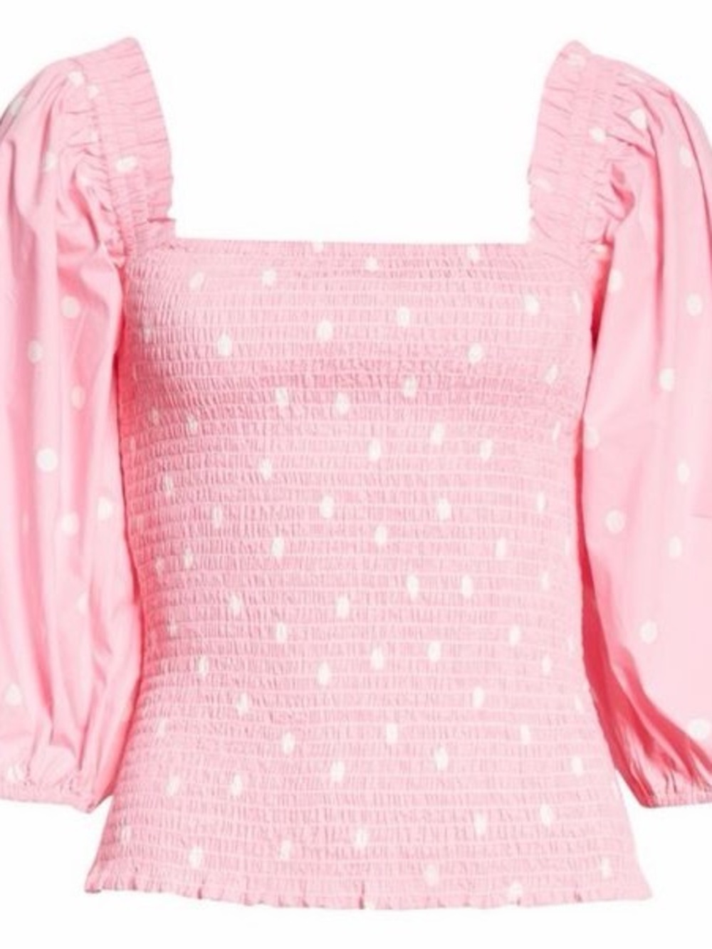 Ganni Pink Polka-Dot Smocked Puff-Sleeve Top